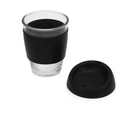 Стеклянный стакан с силиконовой крышкой и манжетой Monday, 885207, Цвет: черный,прозрачный, Объем: 350, изображение 2