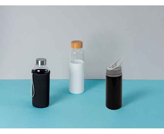 Стеклянная бутылка для воды в силиконовом чехле Refine, 887317, Цвет: черный,прозрачный, Объем: 550, изображение 15