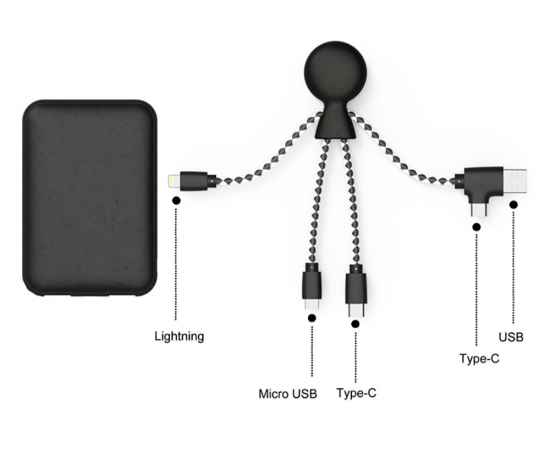 965112 Внешний аккумулятор BioPack c кабелем Mr. Bio, 5000 mAh, Цвет: черный, изображение 3
