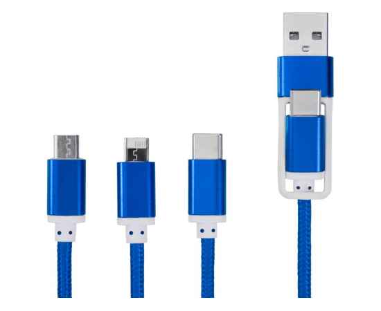 12418053 Универсальный зарядный кабель 3-в-1 с двойным входом, Цвет: синий, изображение 4