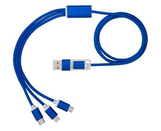 12418053 Универсальный зарядный кабель 3-в-1 с двойным входом, Цвет: синий, изображение 2