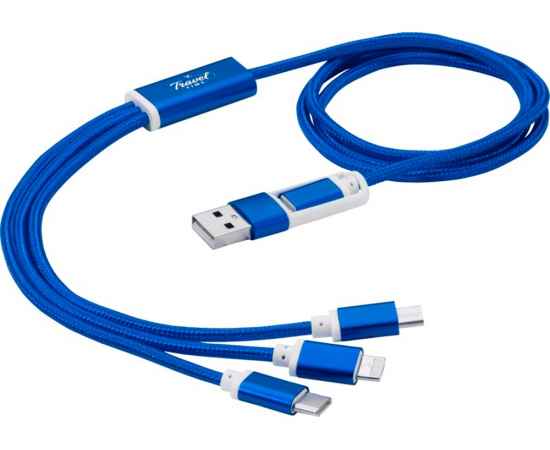 12418053 Универсальный зарядный кабель 3-в-1 с двойным входом, Цвет: синий, изображение 5