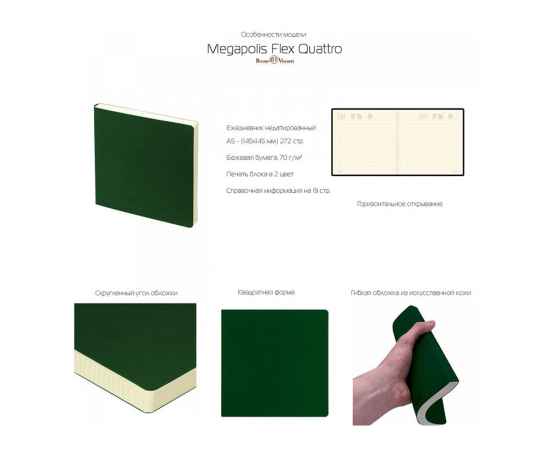 Ежедневник недатированный А5- Megapolis Flex Quattro, 3-643.05, Цвет: зеленый, изображение 4