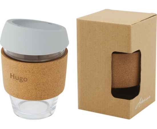 Стеклянный стакан с силиконовой крышкой и пробковой манжетой Lidan, 10066582, Цвет: серый,прозрачный,натуральный, Объем: 360, изображение 8