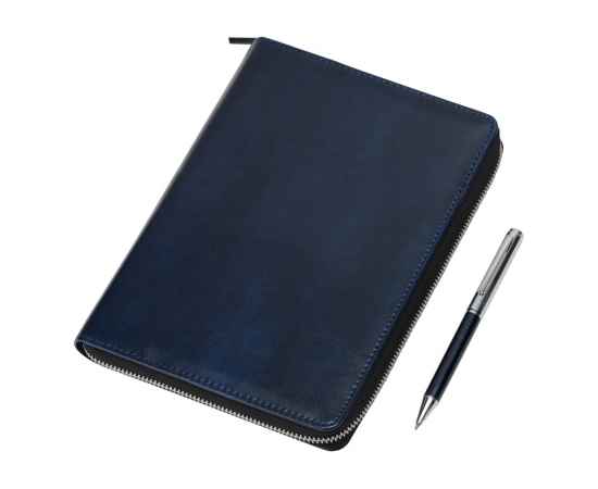Бизнес-блокнот на молнии А5 Fabrizio с RFID защитой и ручкой, 701402, Цвет: синий,серебристый, изображение 2