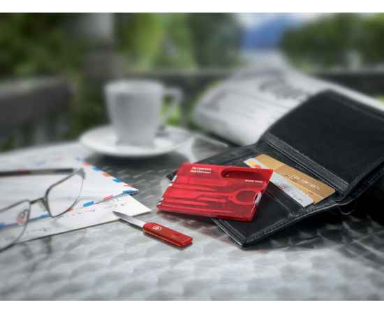 Швейцарская карточка SwissCard Classic, 10 функций, 601197, Цвет: красный прозрачный, изображение 6