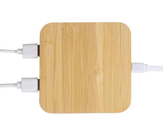 591075 USB-хаб с беспроводной зарядкой из бамбука Plato, 5 Вт, изображение 9