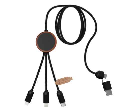 2PX07171 Зарядный кабель 3 в 1 со светящимся логотипом и округлым бамбуковым корпусом, изображение 3