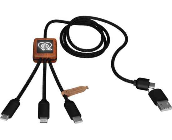 2PX07290 Зарядный кабель 3 в 1 со светящимся логотипом и округлым бамбуковым корпусом, изображение 5