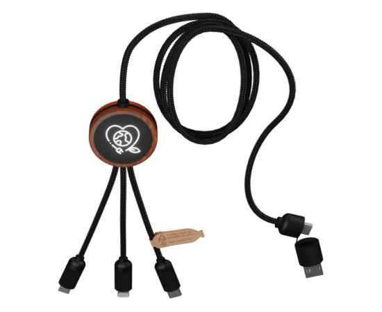2PX07171 Зарядный кабель 3 в 1 со светящимся логотипом и округлым бамбуковым корпусом, изображение 4