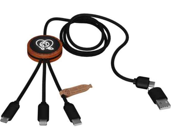 2PX07171 Зарядный кабель 3 в 1 со светящимся логотипом и округлым бамбуковым корпусом, изображение 5