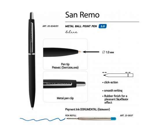 Ручка металлическая шариковая San Remo, софт тач, 20-0249.01, Цвет: черный, изображение 3