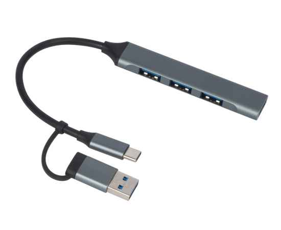USB-хаб Link с коннектором 2-в-1 USB-C и USB-A, 2.0/3.0, 975650, Цвет: серый