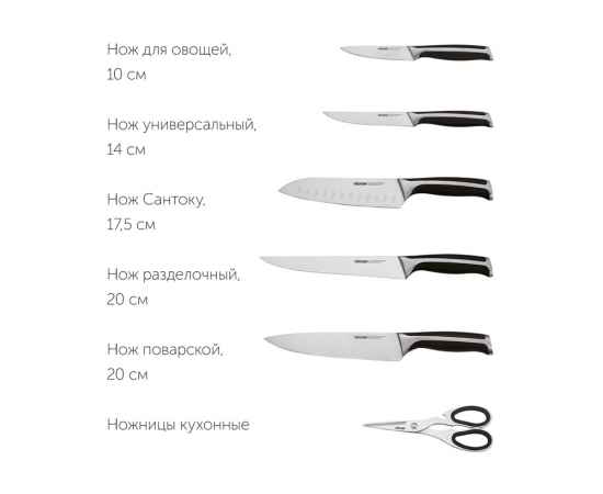 Набор из 5 кухонных ножей, ножниц и блока для ножей с ножеточкой URSA, 247261, изображение 5
