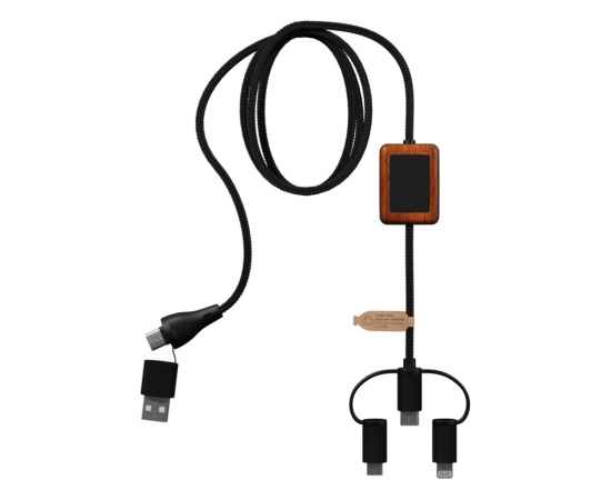 Зарядный кабель из резины и бамбука с поддержкой передачи данных и двойным светящимся логотипом, 2PX13890, изображение 3