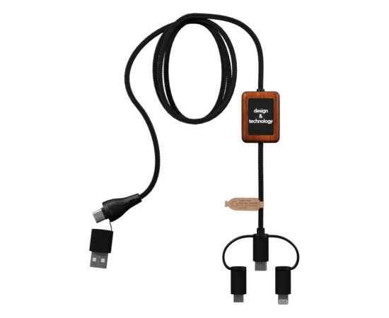 Зарядный кабель из резины и бамбука с поддержкой передачи данных и двойным светящимся логотипом, 2PX13890, изображение 4