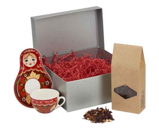 Подарочный набор: чайная пара, чай Глинтвейн, 94823, Цвет: красный,серебристый