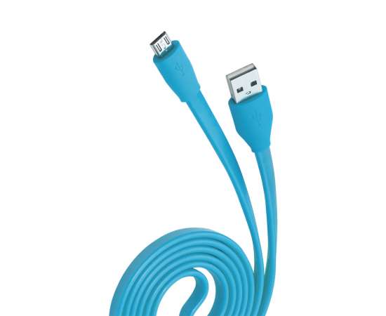 Кабель USB 2.0 - microUSB, 1м, 2.1A, голубой, плоский, OLMIO