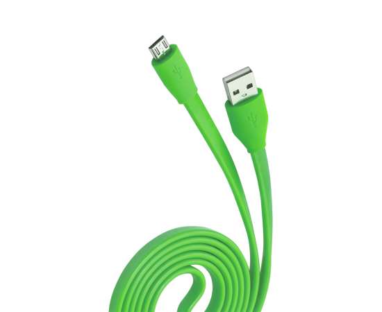 Кабель USB 2.0 - microUSB, 1м, 2.1A, зеленый, плоский, OLMIO