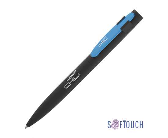Ручка шариковая 'Lip', покрытие soft touch, черный с голубым, Цвет: черный с голубым