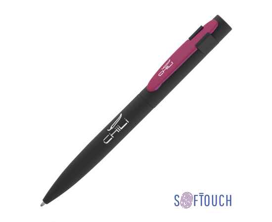 Ручка шариковая 'Lip', покрытие soft touch, черный с фуксией, Цвет: черный с фуксией