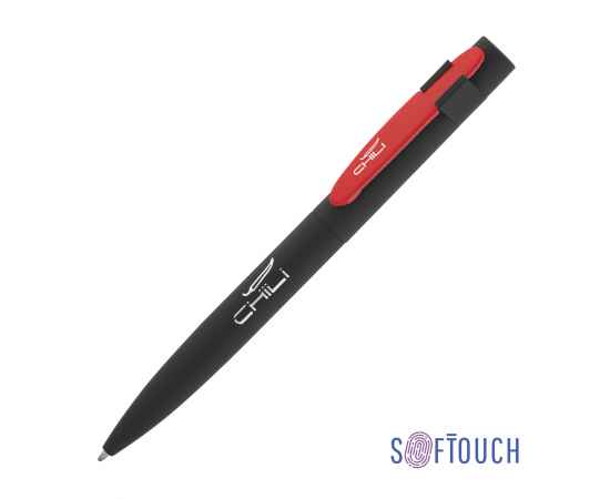 Ручка шариковая 'Lip', покрытие soft touch, черный с красным, Цвет: черный с красным