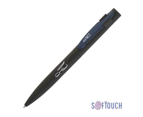 Ручка шариковая 'Lip', покрытие soft touch, черный с синим, Цвет: черный с синим