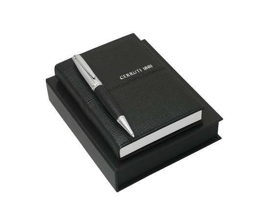 Набор (записная книжка, ручка шариковая), черный с серебром, Цвет: черный с серебром