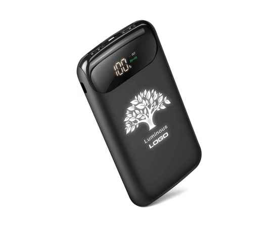 Беспроводное зарядное устройство 'Shine SOFTTOUCH', 8000 mAh с подсветкой логотипа и цифровым индикатором заряда, черный, Цвет: черный