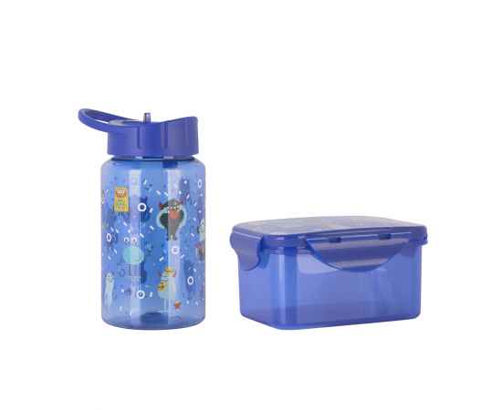 Набор с детским принтом (ланч-бокс, бутылка 0,45 л), синий, Цвет: синий