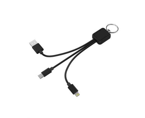 Зарядный кабель-брелок 3-в-1 'Sparkle' с подсветкой логотипа, черный, Цвет: черный