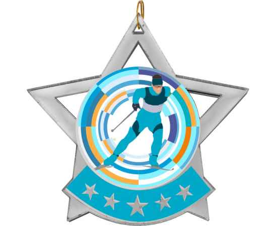 2868-015 Акриловая медаль лыжный спорт, серебро, Цвет: серебро, изображение 2