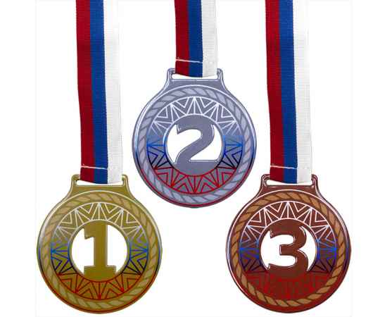 Комплект медалей Милодар 1,2,3 место с лентами триколор, изображение 2