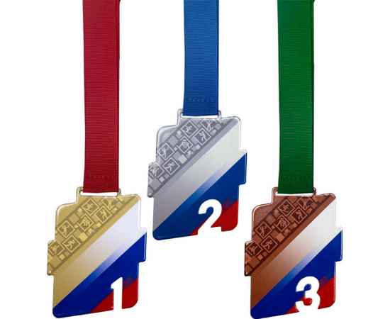 Комплект медалей Родослав 1,2,3 место с цветными лентами, изображение 2