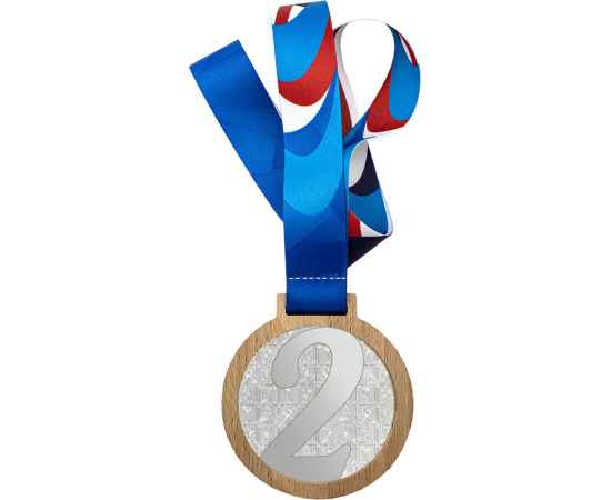 Деревянная медаль с лентой 2 место (серебро), серебро, изображение 2