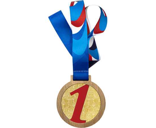 Деревянная медаль с лентой 1 место (красная), красный, изображение 2