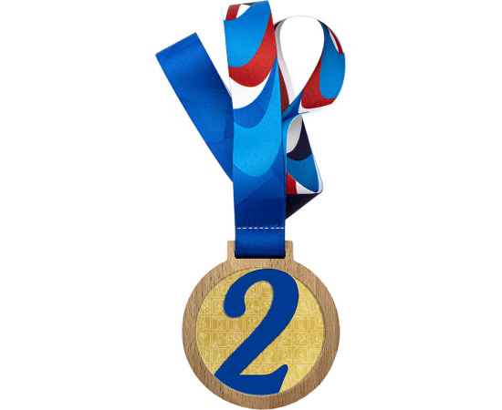 Деревянная медаль с лентой 2 место (синяя), синий, изображение 2