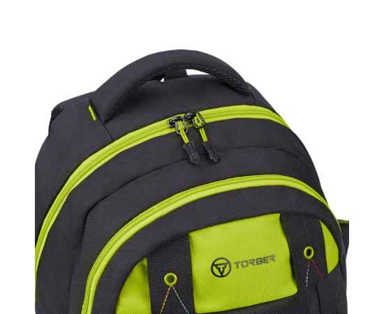 Рюкзак TORBER CLASS X, черный с зеленой вставкой, полиэстер 900D, 45 x 32 x 16 см, изображение 7