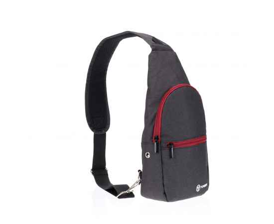 Рюкзак TORBER с одним плечевым ремнем, чёрный/бордовый, полиэстер 300D, 33 х 17 х 6 см, изображение 2