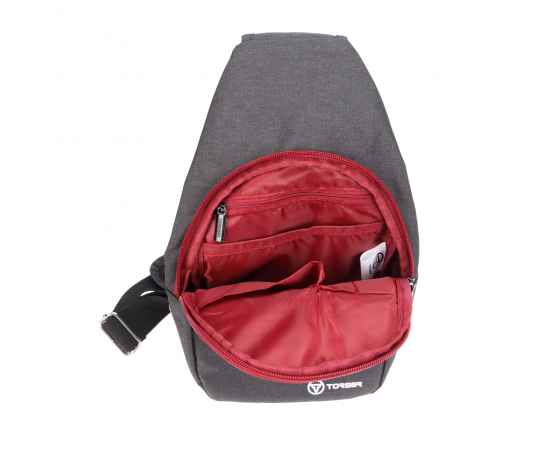 Рюкзак TORBER с одним плечевым ремнем, чёрный/бордовый, полиэстер 300D, 33 х 17 х 6 см, изображение 3