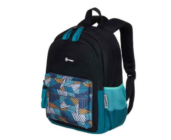 Рюкзак TORBER CLASS X Mini, чёрный/бирюзовый с орнаментом, полиэстер 900D + Мешок для обуви в подаро, изображение 2