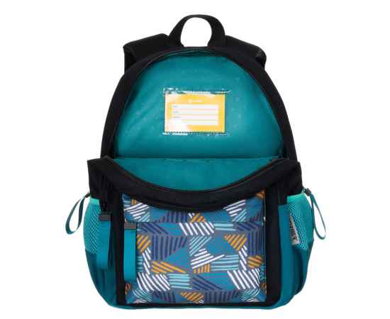 Рюкзак TORBER CLASS X Mini, чёрный/бирюзовый с орнаментом, полиэстер 900D + Мешок для обуви в подаро, изображение 7