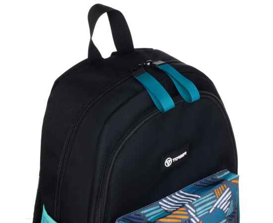 Рюкзак TORBER CLASS X Mini, чёрный/бирюзовый с орнаментом, полиэстер 900D + Мешок для обуви в подаро, изображение 8