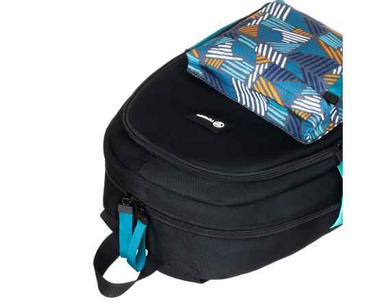 Рюкзак TORBER CLASS X Mini, чёрный/бирюзовый с орнаментом, полиэстер 900D + Мешок для обуви в подаро, изображение 9
