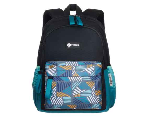 Рюкзак TORBER CLASS X Mini, чёрный/бирюзовый с орнаментом, полиэстер 900D + Мешок для обуви в подаро, изображение 11