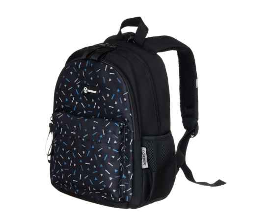 Рюкзак TORBER CLASS X Mini, чёрный/серый с орнаментом, полиэстер 900D + Мешок для обуви в подарок, изображение 2