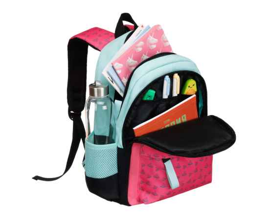 Рюкзак TORBER CLASS X Mini, розовый/зелёный с орнаментом, полиэстер 900D + Мешок для обуви в подарок, изображение 6