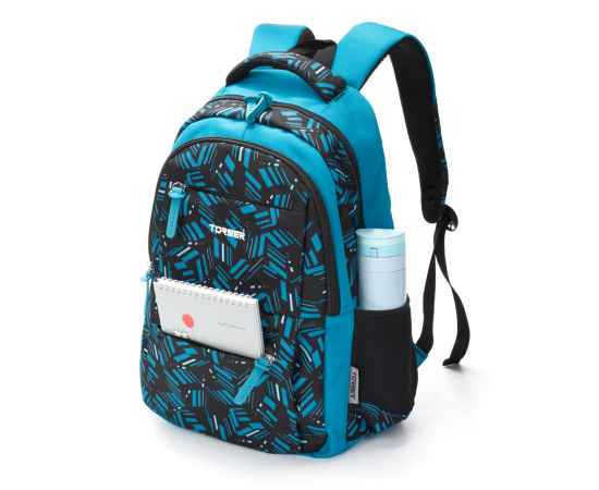 Рюкзак TORBER CLASS X, голубой с орнаментом, полиэстер, 45 x 30 x 18 см + Пенал в подарок!, изображение 4