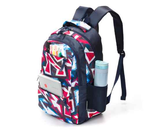 Рюкзак TORBER CLASS X, темно-синий с розовым орнаментом, полиэстер, 45 x 30 x 18 см + Пенал в подаро, изображение 4