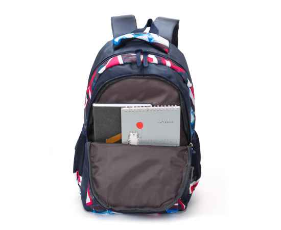 Рюкзак TORBER CLASS X, темно-синий с розовым орнаментом, полиэстер, 45 x 30 x 18 см + Пенал в подаро, изображение 5
